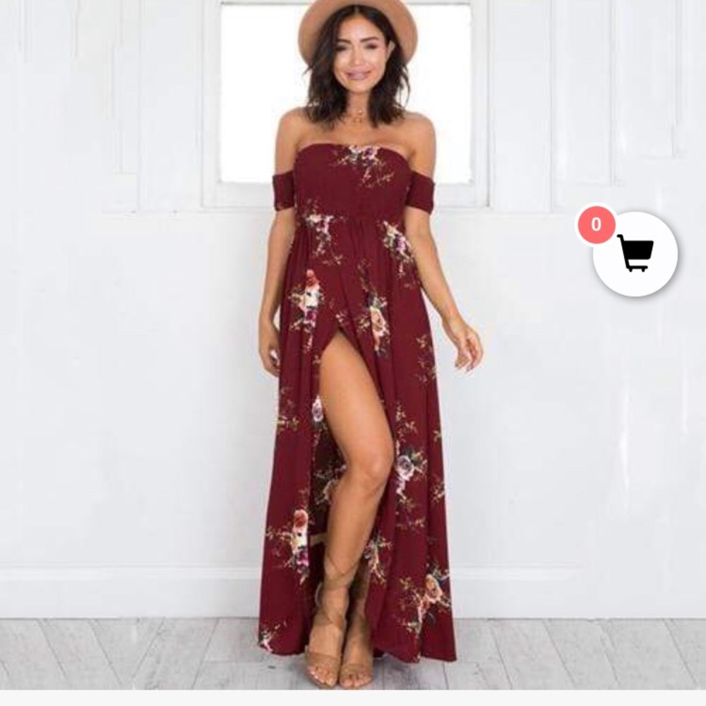 Burgundy, maxi floral dress